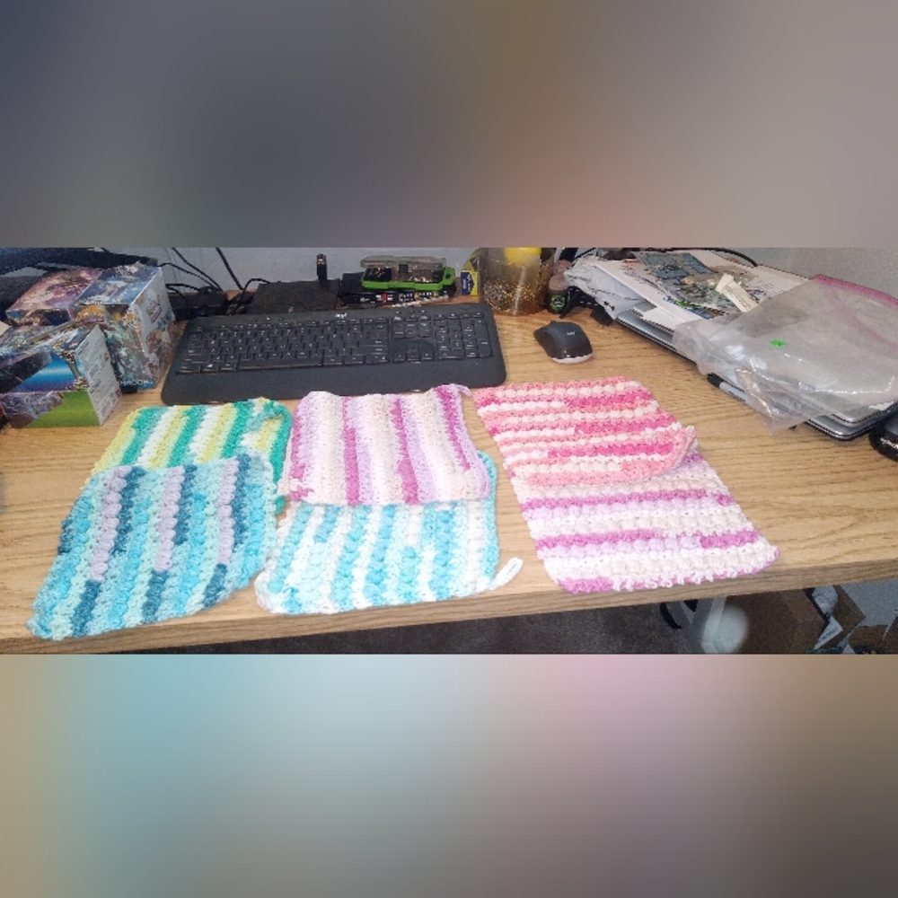 Colorful Striped Crochet Dishcloth Set